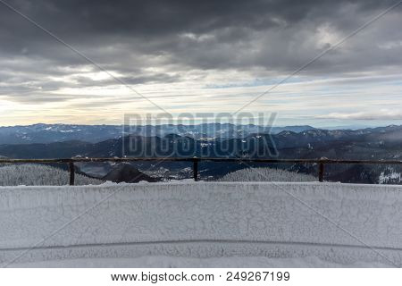 Amazing Winter Landscape Of Rhodope Mountains Near Pamporovo Resort From Snezhanka Tower, Smolyan Re