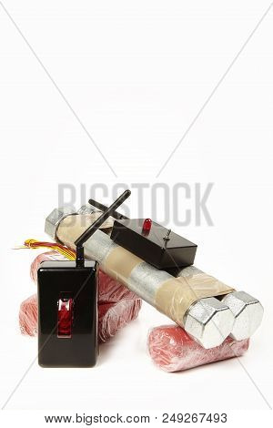 Seized Contraband Of Plastic Explosives And Bomb Components With Radio Detonator