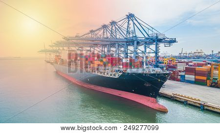 Container Cargo Ship, Business Import Export Logistic And Transportation Of International By Contain