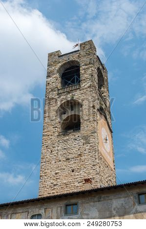 Campanone Tower At Piazza Vecchia In Bergamo, Italy.