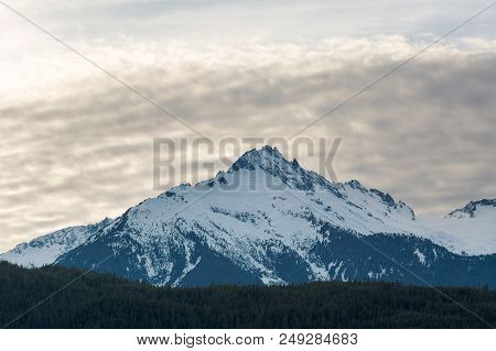 Tantalus Mountain Range In British Columbia Canada Snow Covered In Winter Closeup