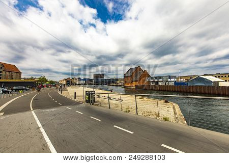 Copenhagen, Denmark - June 14, 2018: Unidentified People On Inderhavnsbroen Bridge In Copenhagen, De
