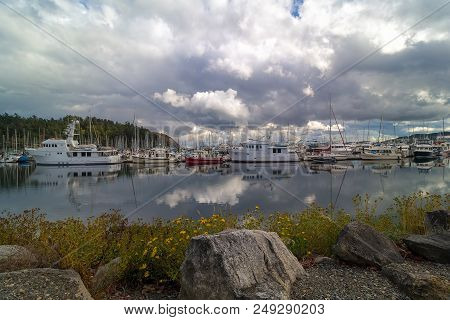 Port Of Anacortes Cap Sante Marina On Fidalgo Island In Washington State On A Cloudy Day