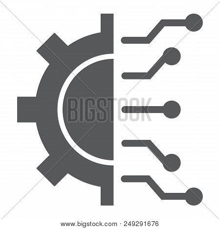 Business Intelligence Glyph Icon, Data And Analytics, Cogwheel Sign, Vector Graphics, A Solid Patter