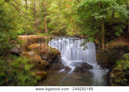 Waterfall At Whatcom Falls Park In Bellingham Washington