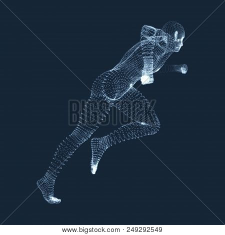Running Man. Vector Graphics Composed Of Particles. 3d Model Of Man. Human Body Model. Body Scanning