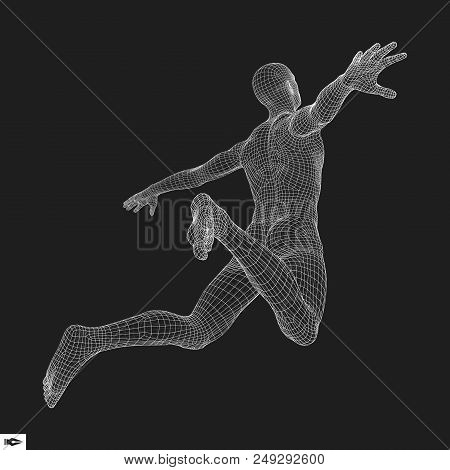Jump Man. Polygonal Design. 3d Model Of Man. Geometric Design. Business, Science And Technology Vect