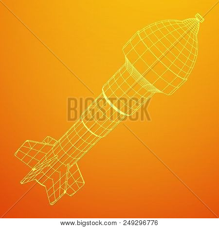 Missile, Nuclear Bomb Or Mortar Mine Wireframe Low Poly Mesh Vector Illustration