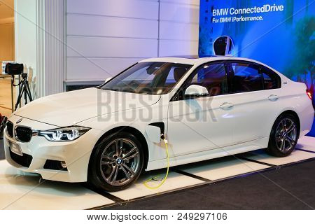 Bangkok, Thailand - June 8, 2018: Bmw 330E M Sport Has Been Unveiled To Use With Connecteddrive Mobi