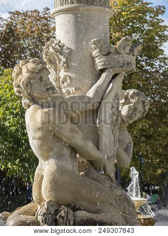 Detail Of The Artichoke Fountain, In Retiro Park, Madrid, Spain. It Was Built In 1781, By The Archit