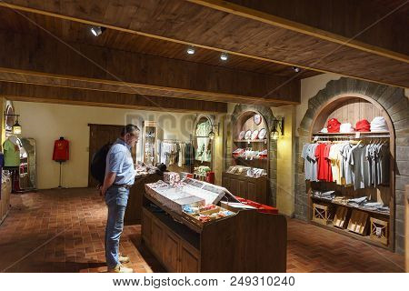 Russia, Krasnodar Region, Novorossiysk, Abrau-durso Village - June 12, 2018: Tourists In The Company