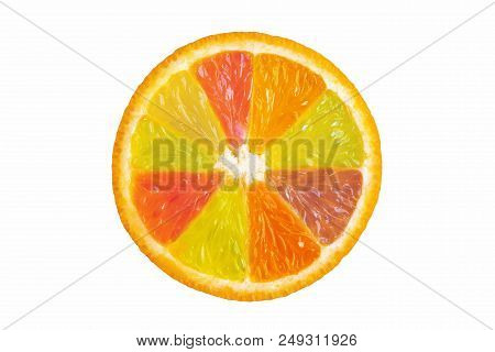 Multi-colored Slice Of Orange Isolated On White Background