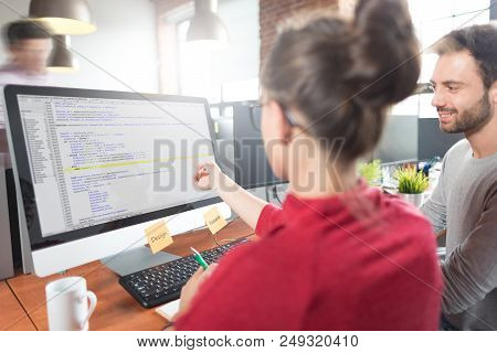Developing Programming And Coding Technologies. Website Design. Programmer Working In A Software Dev