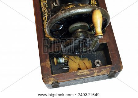 Compartment Of Vintage Sewing Machine For Storing Thread, Spools, Needles And Small Spare Parts. Is 