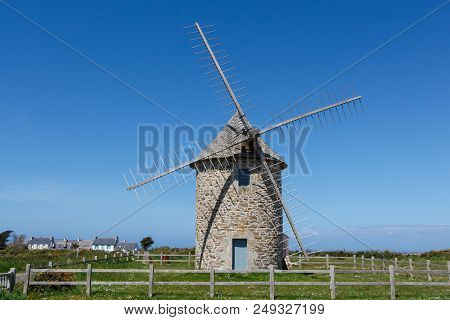 Old Windmill In Cleden Cap Sizun During A Sunny Spring Day