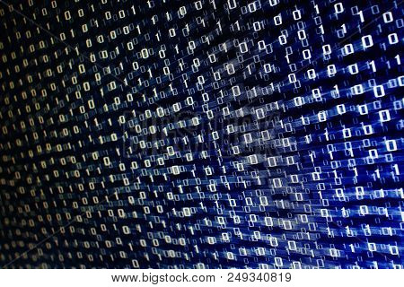Blue Binary Code. Blocks Of Binary Data. Blockchain Concept. Blue Background With Computer Digital B
