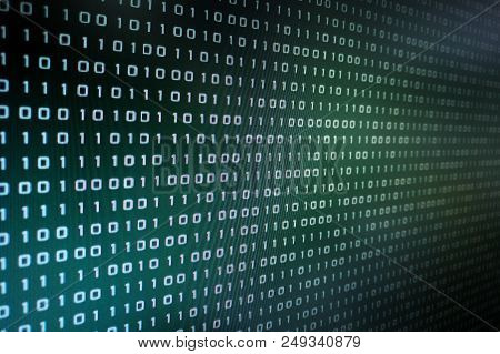 Blue Binary Code. Blocks Of Binary Data. Blockchain Concept. Blue Background With Computer Digital B