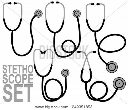 Black And Grey Stethoscope Set Icon Isolated Vector Illustration