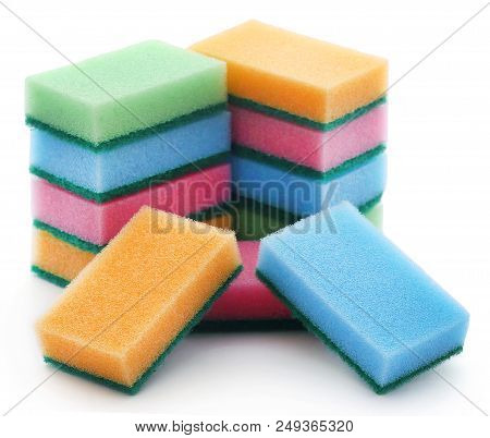 Kitchen Sponge With Scotch Brite Over White Background