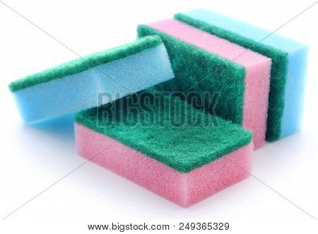 Kitchen Sponge With Scotch Brite Over White Background