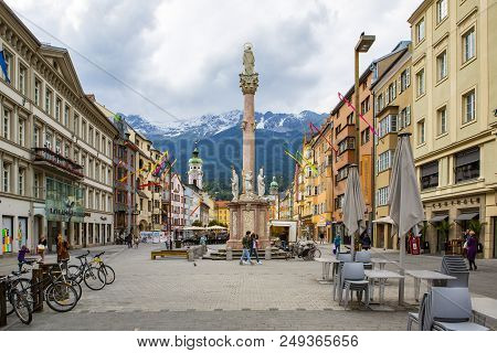 Innsbruck, Austria - June 26, 2013: Street In Historical Part Of Innsbruck In A Summer Day