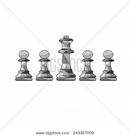 Four Chess Rawns And King In Row Isolated On White Background
