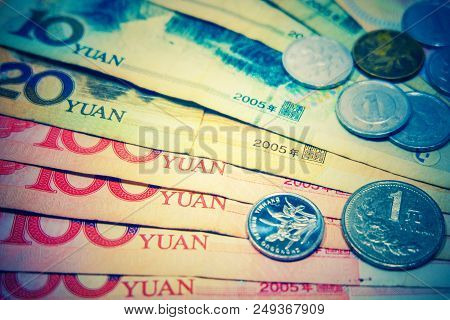China Yuan Banknote And Coins For Saving And Investment Concept.