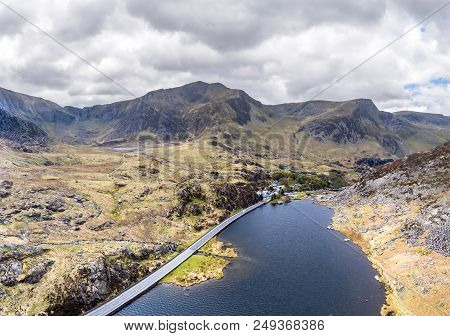 Aerial View Of Ogwen Valley With Llyn Ogwen In Snowdonia, Gwynedd, North Wales, Uk - Great Britain, 