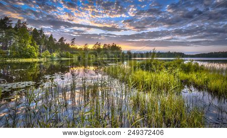Sunset Over Lake Nordvattnet  In Hokensas Nature Reserve, Vastergotland, Sweden