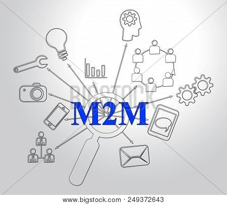 M2M Machine Connectivity And Cooperation 2D Illustration