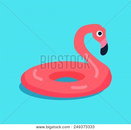 Rubber Flamingo Ring Isolated On Blue Background Vector Illustration Wading Bird With Pink Or Scarle