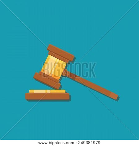 Gavel Judge Isolated On A Colored Background. Wooden Gavel Law Concept. Flat Cartoon Style. Stock Fl