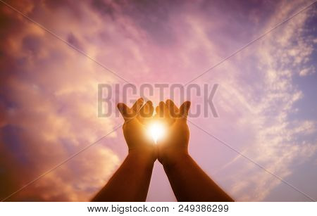 Christian Man With Open Hands Worship Christian. Eucharist Therapy Bless God Helping Repent Catholic
