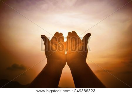 Christian Man With Open Hands Worship Christian. Eucharist Therapy Bless God Helping Repent Catholic