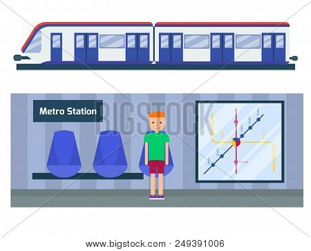 Metro Station Vector Illustration. Transportation Modern Railroad Trip Transit Tunnel Vehicle Servic