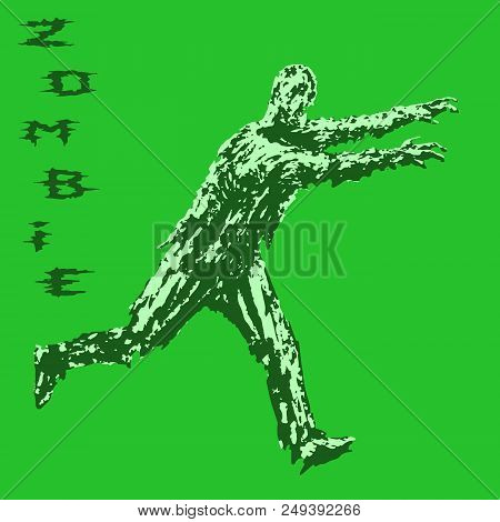 Zombie Soldier Run With Arms Outstretched Forward. Zombie Army. The Horror Genre. Vector Illustratio