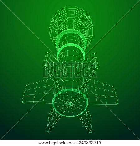 Missile, Nuclear Bomb Or Mortar Mine Wireframe Low Poly Mesh Vector Illustration