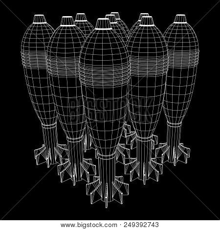 Missile, Nuclear Bomb Or Mortar Mine Wireframe Low Poly Mesh Vector Illustration