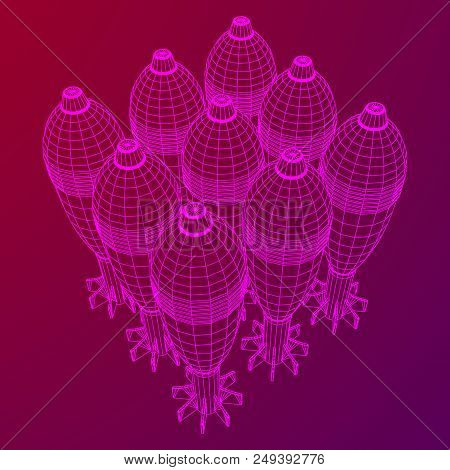 Missile, Nuclear Bomb Or Mortar Mine Wireframe Low Poly Mesh Vector Illustration