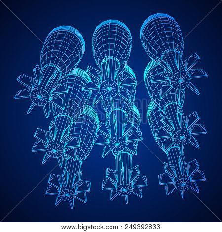 Missile, Nuclear Bomb Or Mortar Mine Wireframe Low Poly Mesh Vector Illustration