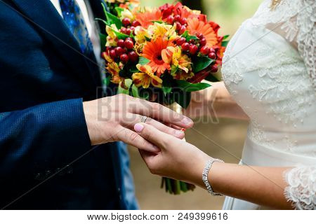 Exchange Wedding Rings At A Wedding Close Up