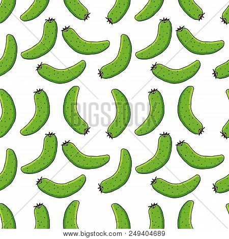 Cucumbers Seamless Pattern. Hand Draw Illustration Isolated On White Background