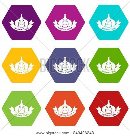 Garlic Icons 9 Set Coloful Isolated On White For Web