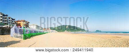 Panorama Of Zarauz City Beach, Pais Vasco, Spain