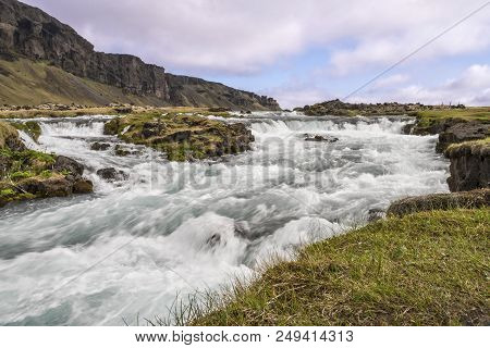 Long Exposure Of Fossálar River Rapids In Southern Iceland.