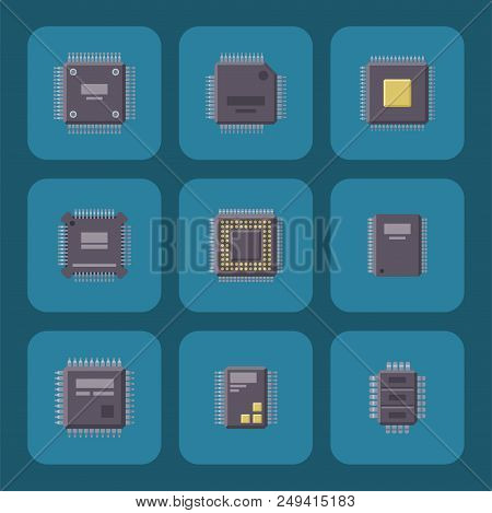 Cpu Microprocessors Microchip Isolated Vector Illustration. Hardware Component Equipment. Integrated