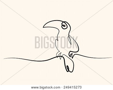 Continuous One Line Drawing. Tukan Bird Symbol. Logo Of The Bird. Vector Illustration