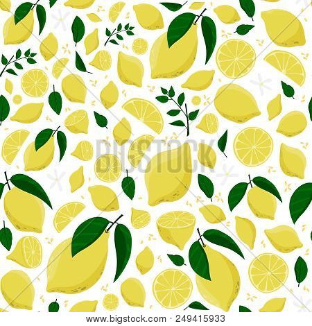 Seamless Lemon Pattern. Floral Background. Stock Vector