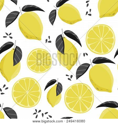 Lemon Seamless Pattern. Summer Floral Background. Stock Vector