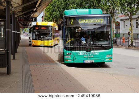 Hassleholm, Sweden - June 26, 2018: Busses In Services For The Skanetrafiken Public Transportation O